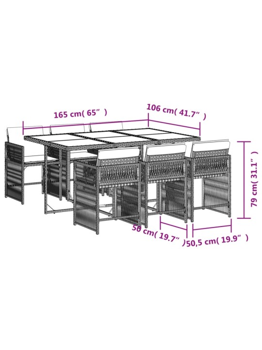 7-osaline aia söögimööbli komplekt patjadega, pruun, polürotang