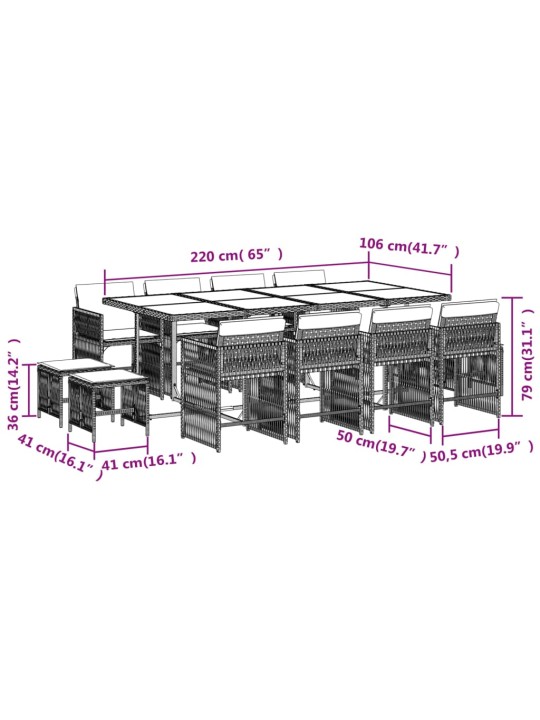 13-osaline aia söögimööbli komplekt patjadega, beež, pe-rotang