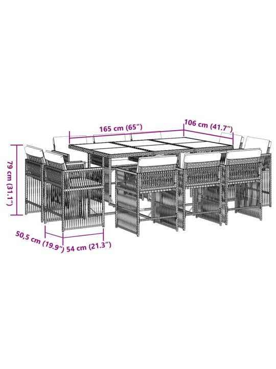 11-osaline aia söögimööbli komplekt patjadega, pruun, pe-rotang