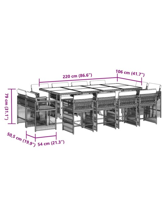 13-osaline aia söögimööbli komplekt patjadega, pruun, pe-rotang