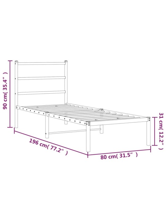 Metallist voodiraam peatsiga, must, 75x190 cm