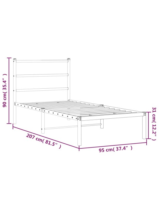 Metallist voodiraam peatsiga, must, 90x200 cm