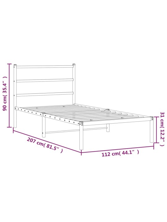 Metallist voodiraam peatsiga, must, 107 x 203 cm