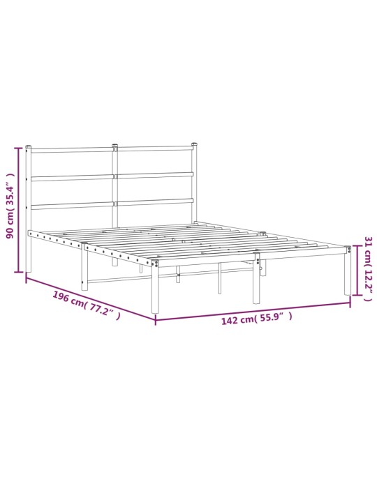 Metallist voodiraam peatsiga, must, 135x190 cm