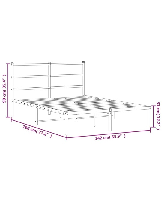 Metallist voodiraam peatsiga, valge, 135x190 cm