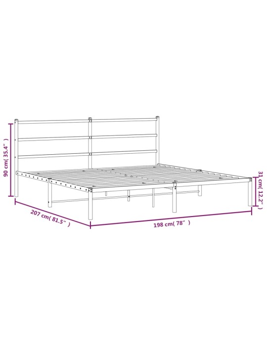 Metallist voodiraam peatsiga, valge, 193x203 cm