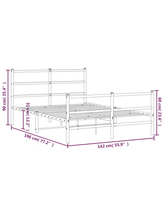 Metallist voodiraam peatsi ja jalutsiga , valge, 135 x 190 cm