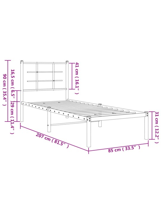 Metallist voodiraam peatsiga, must, 80x200 cm