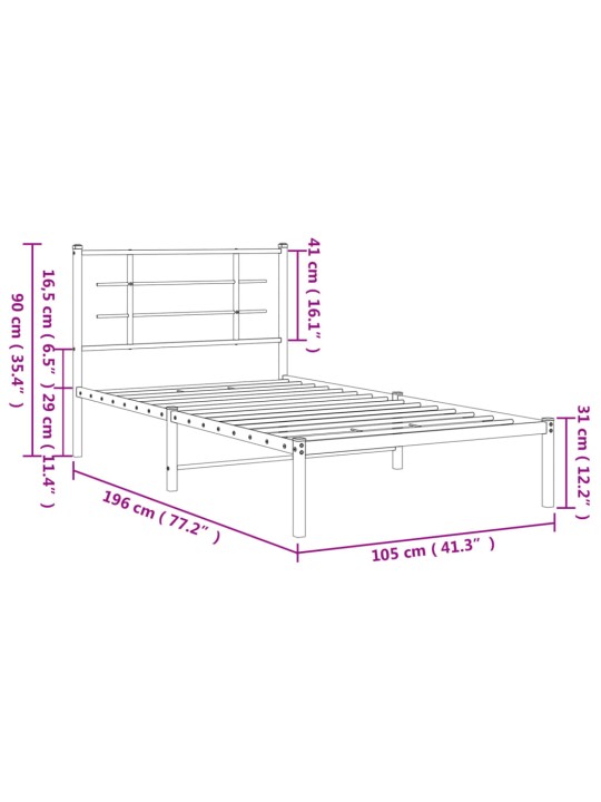 Metallist voodiraam peatsiga, must, 100x190 cm