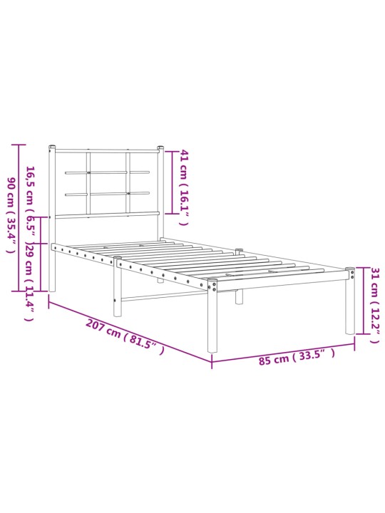 Metallist voodiraam peatsiga, valge, 80x200 cm