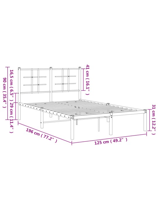 Metallist voodiraam peatsiga, valge, 120x190 cm