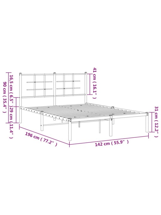 Metallist voodiraam peatsiga, valge, 135x190 cm