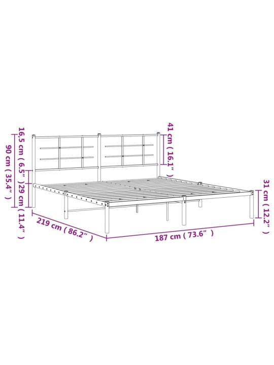 Metallist voodiraam peatsiga, valge, 183x213 cm