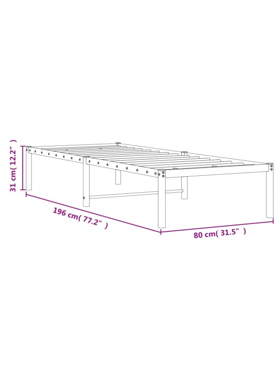Metallist voodiraam, must, 75 x 190 cm