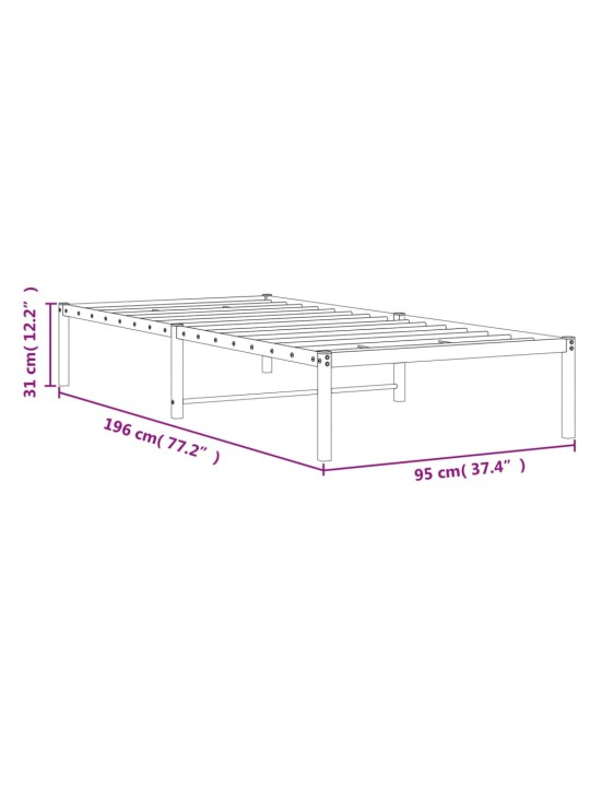 Metallist voodiraam, must, 90 x 190 cm