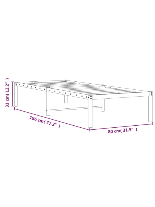 Metallist voodiraam, valge, 75x190 cm