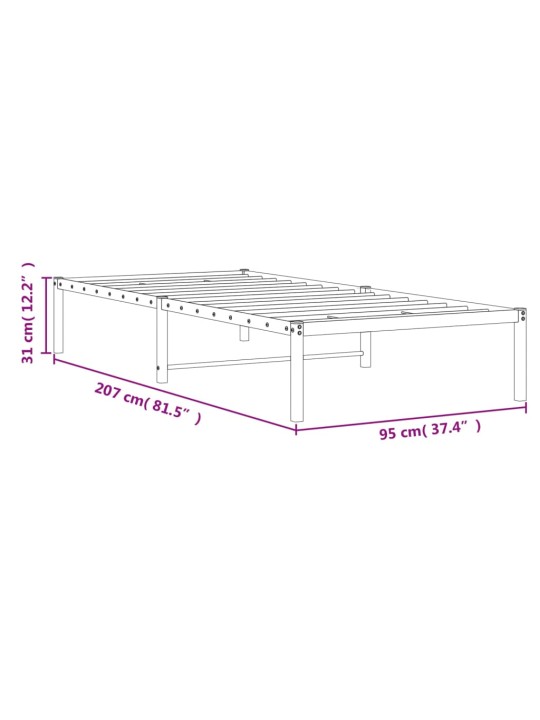 Metallist voodiraam, valge, 90 x 200 cm