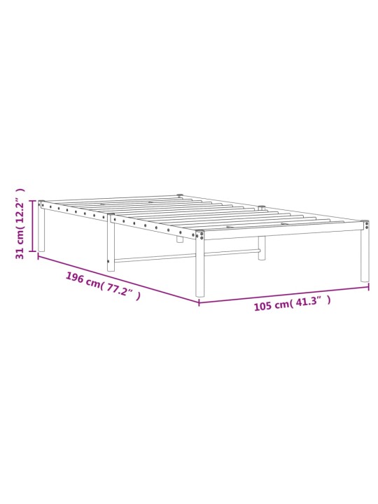 Metallist voodiraam, valge, 100x190 cm