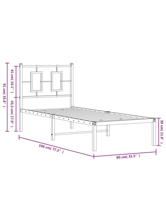 Metallist voodiraam peatsiga, must, 75x190 cm