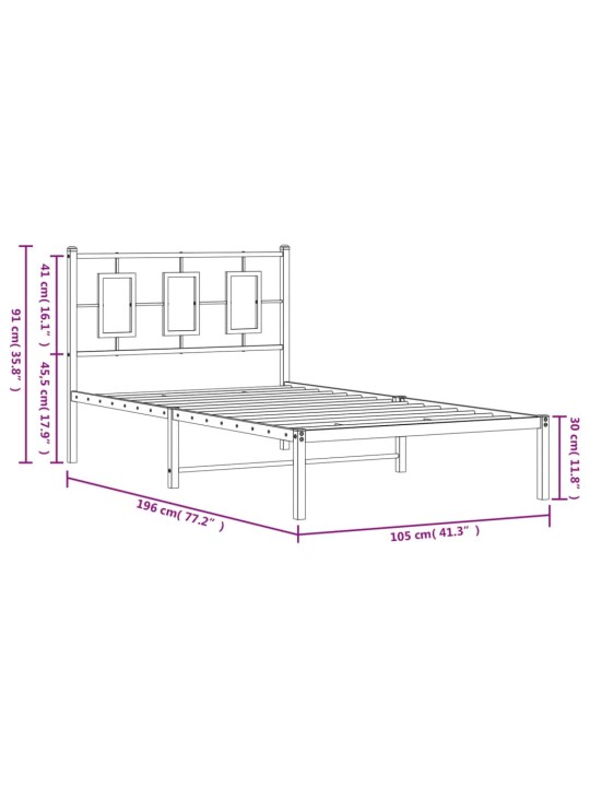 Metallist voodiraam peatsiga, must, 100x190 cm