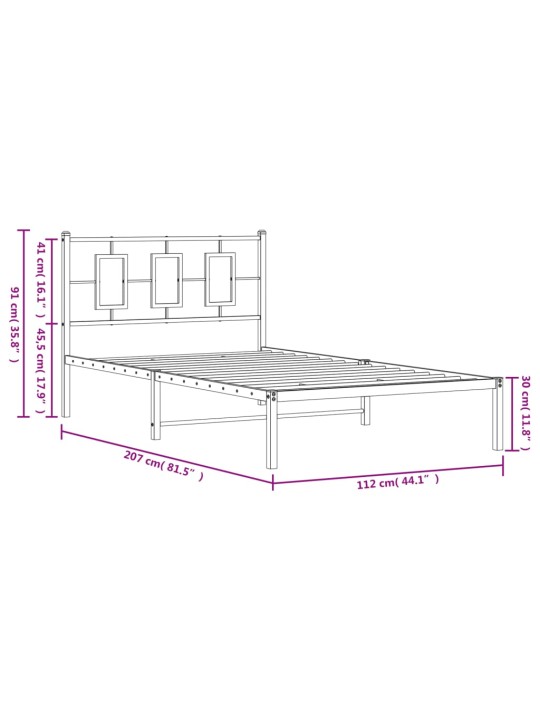 Metallist voodiraam peatsiga, must, 107 x 203 cm