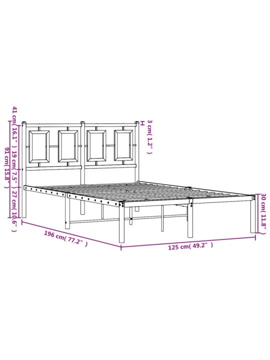 Metallist voodiraam peatsiga, must, 120x190 cm