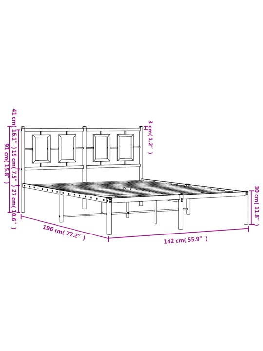 Metallist voodiraam peatsiga, must, 135x190 cm