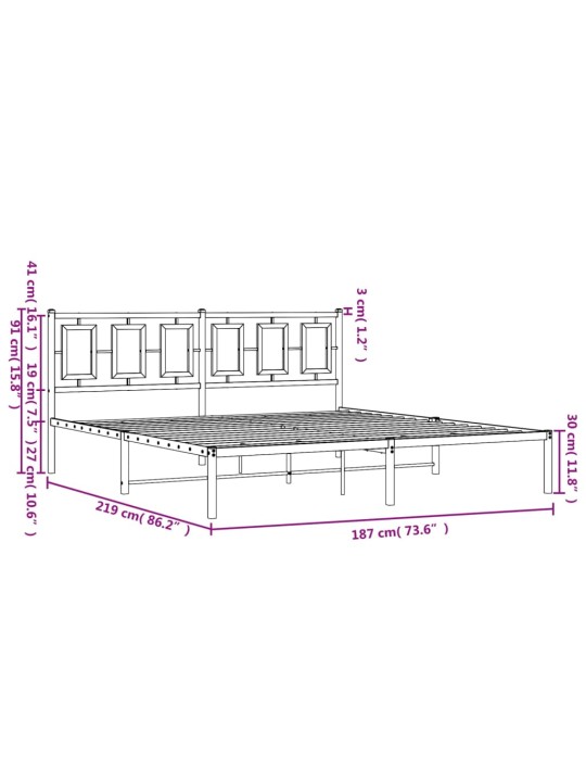 Metallist voodiraam peatsiga, must, 183x213 cm