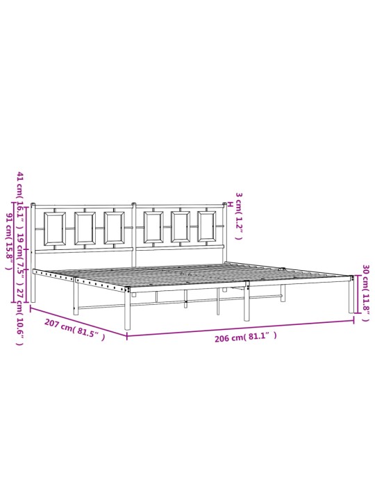 Metallist voodiraam peatsiga, must, 200x200 cm