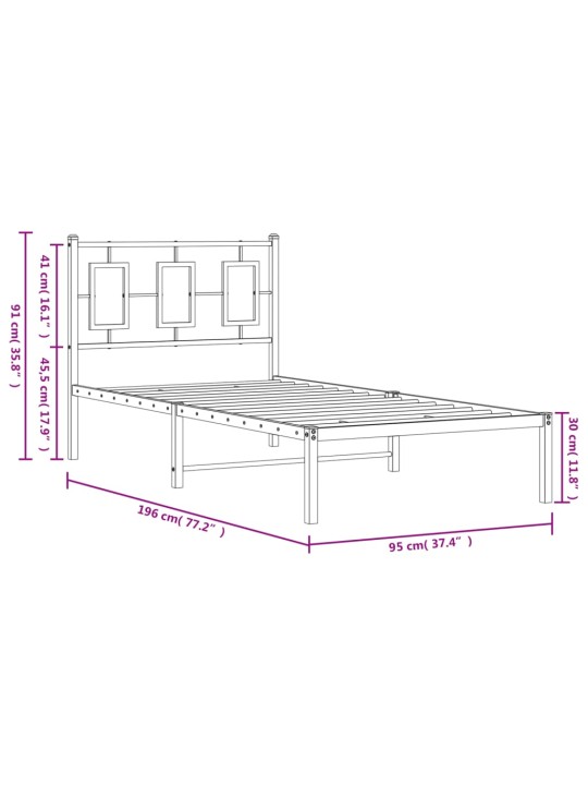 Metallist voodiraam peatsiga, valge, 90 x 190 cm