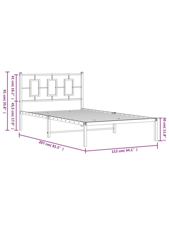 Metallist voodiraam peatsiga, valge, 107x203 cm