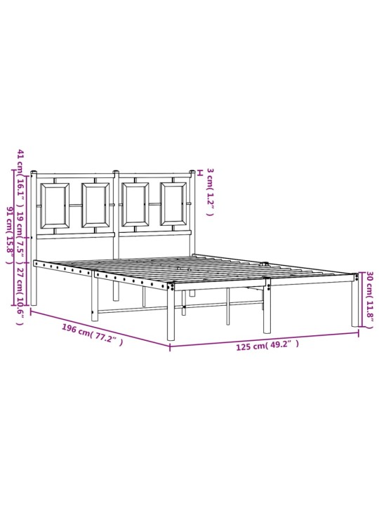 Metallist voodiraam peatsiga, valge, 120x190 cm