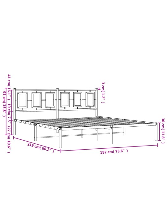 Metallist voodiraam peatsiga, valge, 183x213 cm