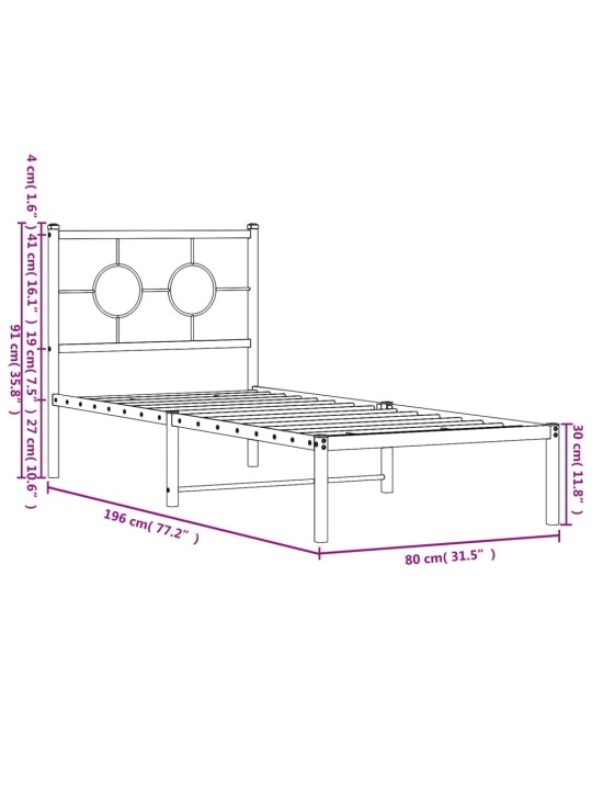 Metallist voodiraam peatsiga, must, 75x190 cm