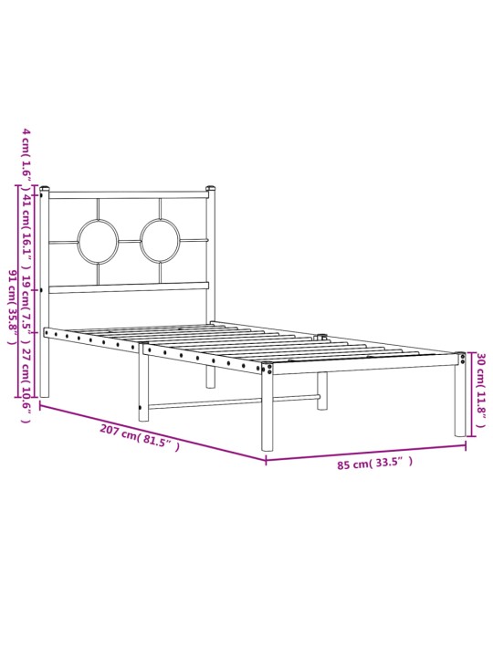 Metallist voodiraam peatsiga, must, 80x200 cm