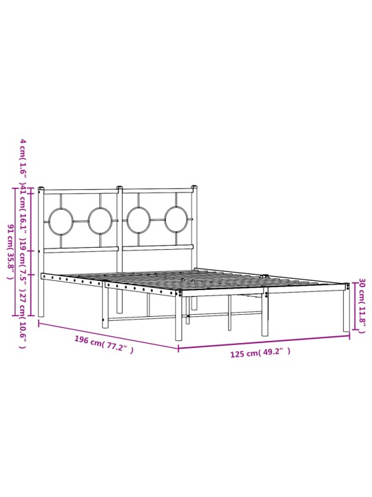 Metallist voodiraam peatsiga, must, 120x190 cm