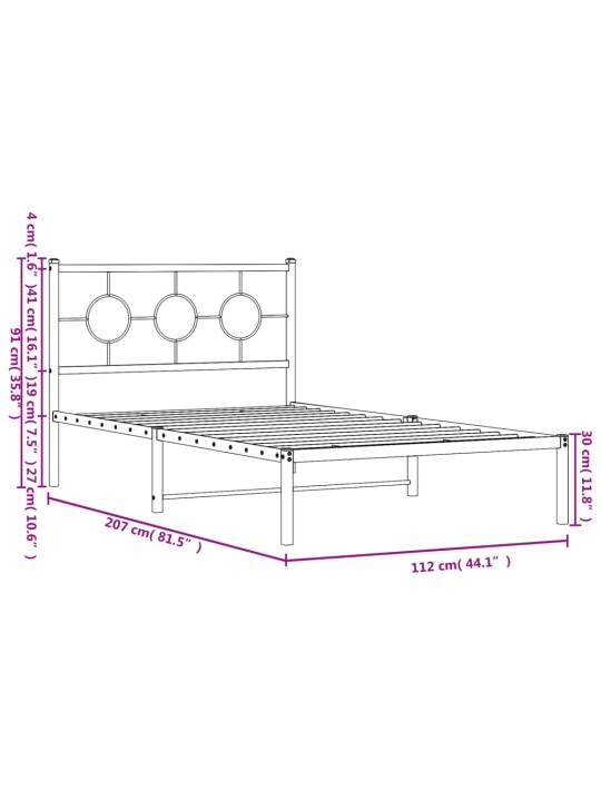 Metallist voodiraam peatsiga, valge, 107x203 cm