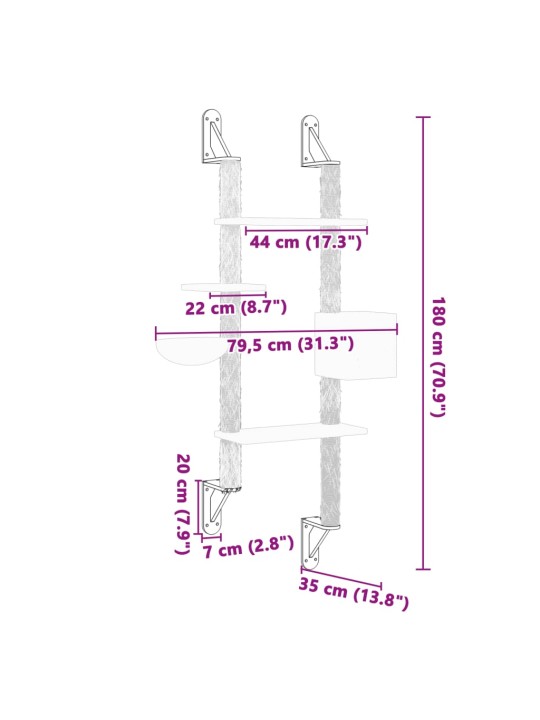 Seinale kinnitatav kassi kraapimispost, kreemjas, 180 cm