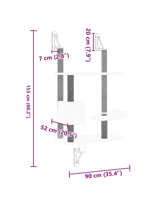 Seinale kinnitatav kassi kraapimispost, kreemjas, 153 cm