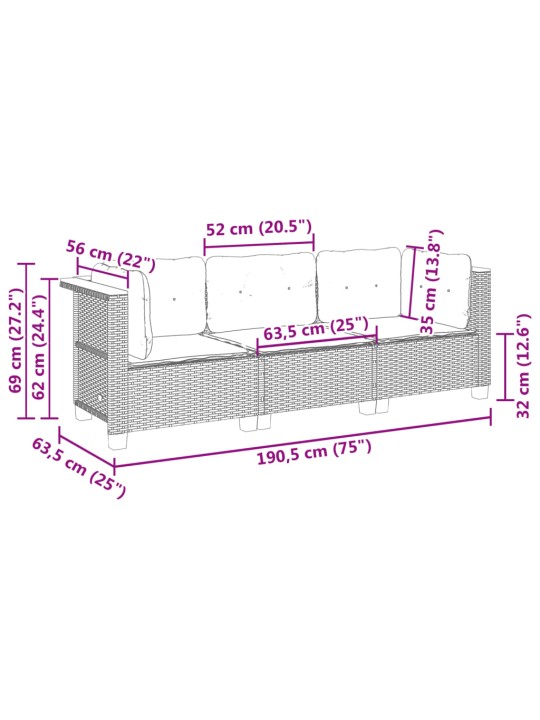 3-kohaline aiadiivan koos patjadega, hall, polürotang