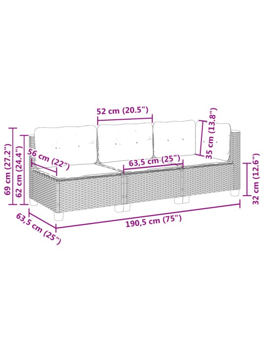 3-kohaline aiadiivan koos patjadega, hall, polürotang