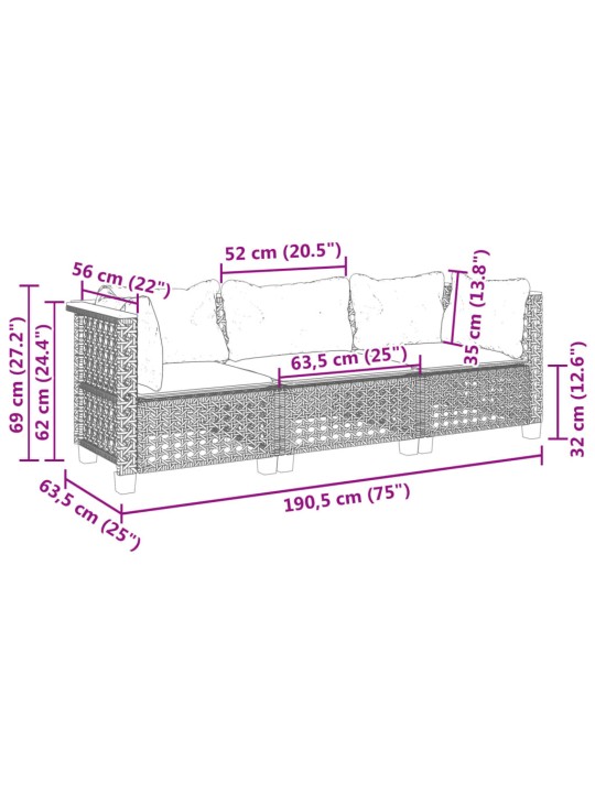 3-kohaline aiadiivan koos patjadega, hall, polürotang