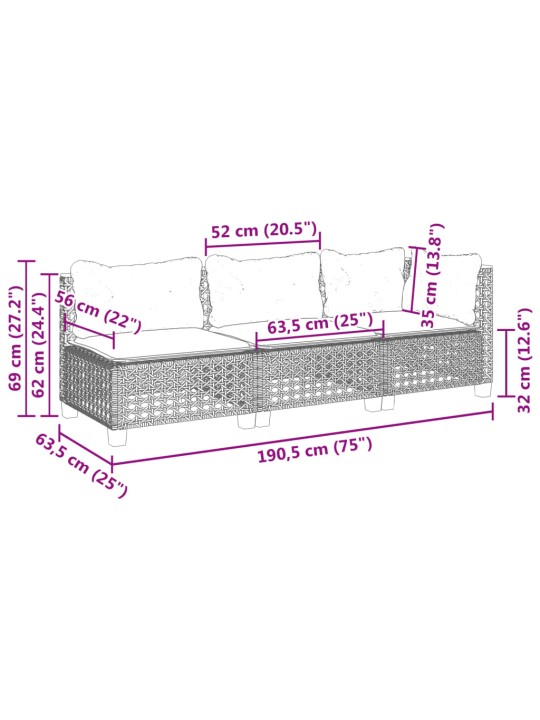 3-kohaline aiadiivan koos patjadega, hall, polürotang