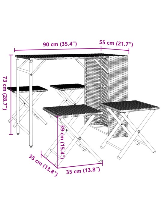 5-osaline kokkupandav aiamööbli komplekt, must, polürotang