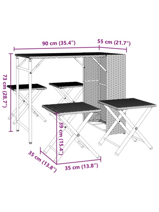 5-osaline kokkupandav aiamööbli komplekt, hall, polürotang