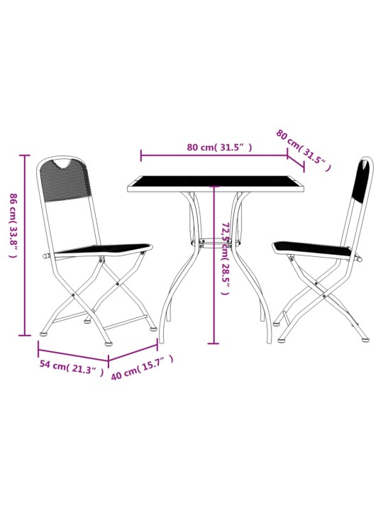 3-osaline aia söögimööbli komplekt, antratsiithall, metallvõrk