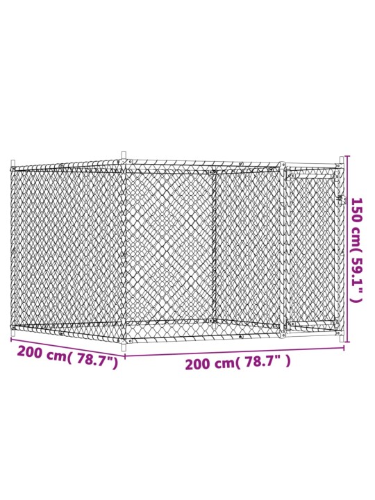 Koeraaedik, katuse ja uksega, hall, 2x2x1,5 m, tsingitud teras