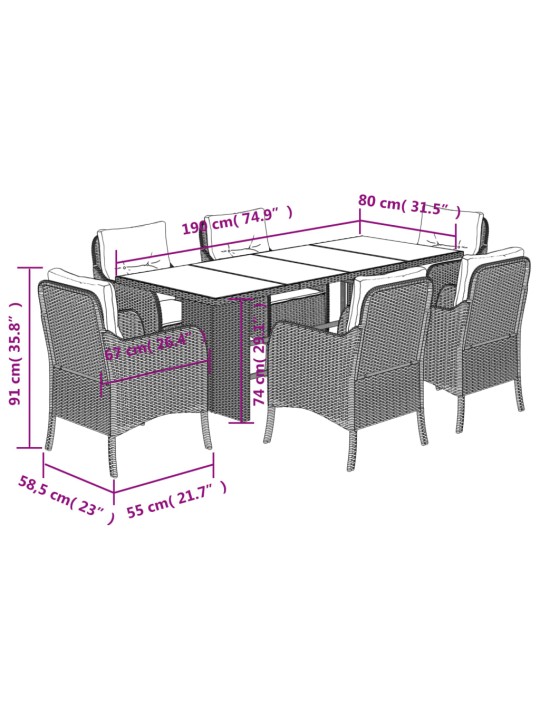 7-osaline aiamööbli komplekt patjadega, helehall, polürotang