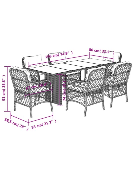 7-osaline aia söögimööbli komplekt patjadega, beežid toonid