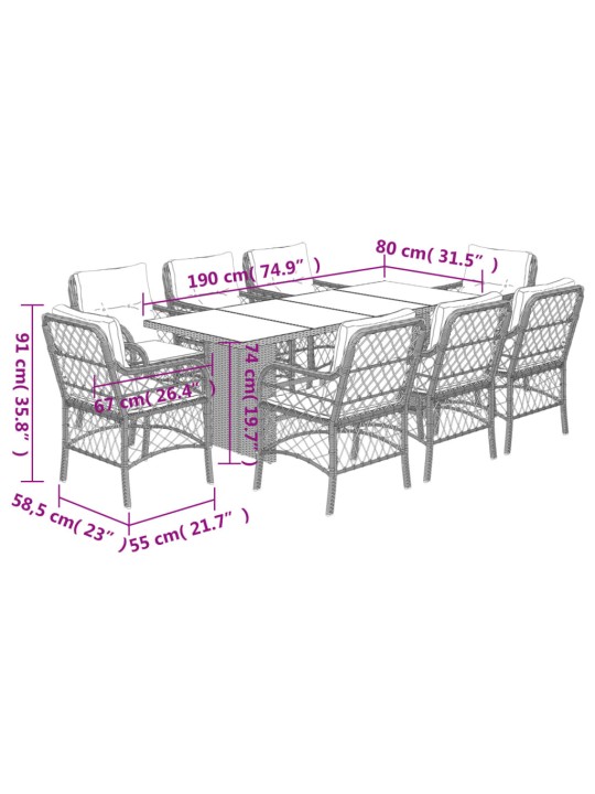 9-osaline aia söögimööbli komplekt patjadega, beežid toonid